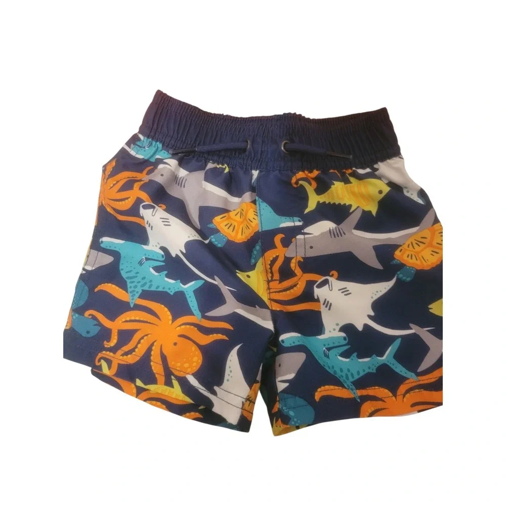 Carters Child of Mine Baby Boys‎ 12M Rash Guard Swim Trunks Set Orange Navy Blue